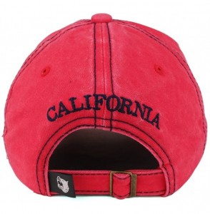 Baseball Caps California Bear Vintage Flag Embroidered Unstructured Baseball Cap - Red - C8182GKECR0