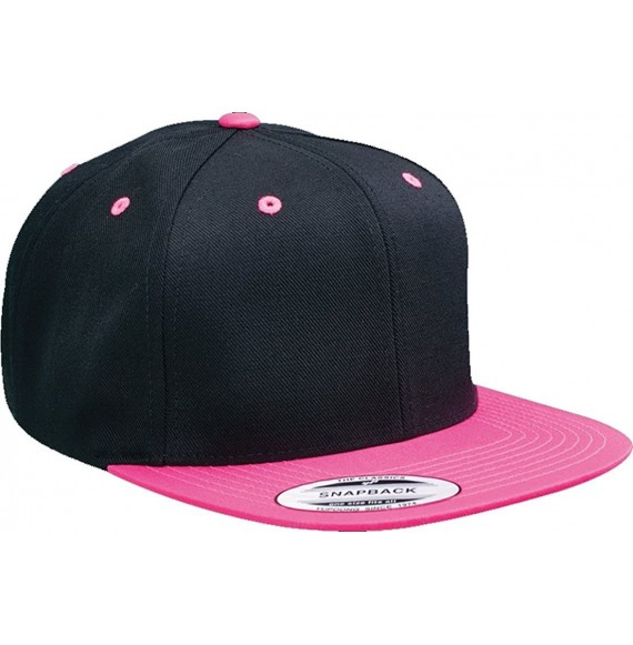 Baseball Caps Unisex Adult 6089 6-Panel Structured Flat Visor Classic Snapback - Black/ Neon Pink - CU11MBDO7BJ