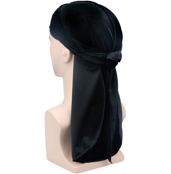 Skullies & Beanies 4 Pcs Unisex Velvet Durag Extra Long-Tail Du Rags Wide Straps for Men Waves - Style4 - C718Z2U3OQ5