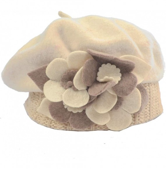 Berets Womens Beret 100% Wool French Beret Beanie Winter Hats Hy022 - Hy023-cream - CI18HNAS350