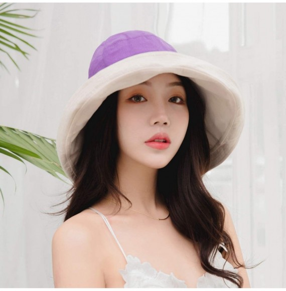 Sun Hats Women Reversible Bucket Hat UV Sun Protection Wide Brim Foldable Floppy Bucket Hat - 1purple - CK18T297S4L