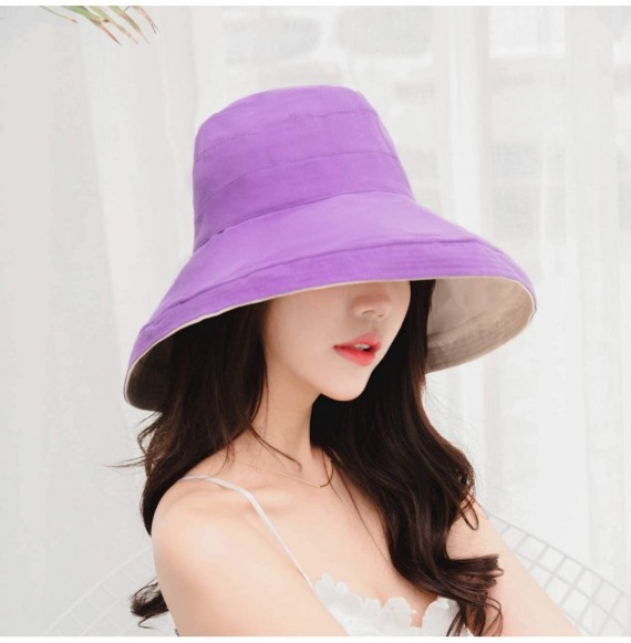 Sun Hats Women Reversible Bucket Hat UV Sun Protection Wide Brim Foldable Floppy Bucket Hat - 1purple - CK18T297S4L