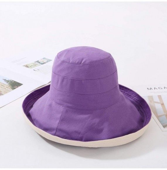 Sun Hats Women Reversible Bucket Hat UV Sun Protection Wide Brim Foldable Floppy Bucket Hat - 1purple - CK18T297S4L