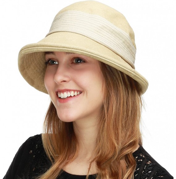 Sun Hats Light Weight Packable Women's Wide Brim Sun Bucket Hat - Collete- Beige - C318GQX7WOX