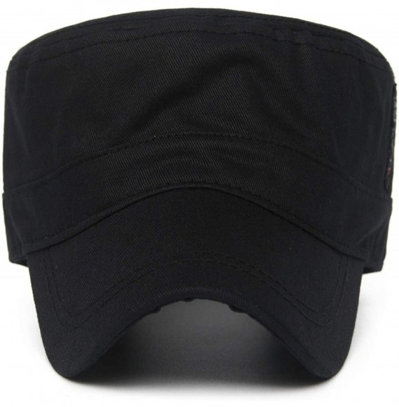 Baseball Caps Cotton Cadet Cap Army Military Caps Flat Hats Unique Design Big Head - Style03-black - C612093J6T5