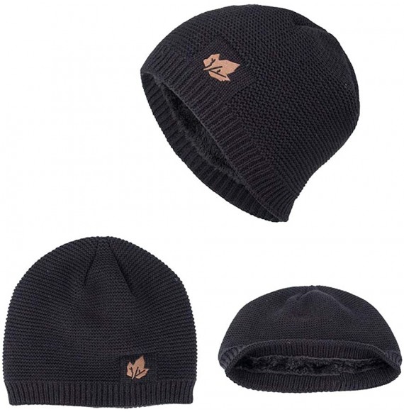 Skullies & Beanies Men Winter Skull Cap Beanie Large Knit Hat with Thick Fleece Lined Daily - C - Black - CT18ZD5Q6XR