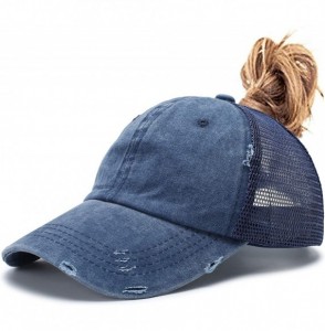 Baseball Caps Women Washed Cotton High Ponytail Baseball Cap - C13-mesh Distressed Blue - CC18WT4DA03