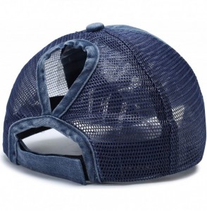 Baseball Caps Women Washed Cotton High Ponytail Baseball Cap - C13-mesh Distressed Blue - CC18WT4DA03