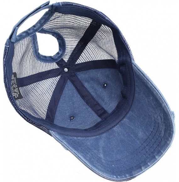 Baseball Caps Women Washed Cotton High Ponytail Baseball Cap - C13-mesh Distressed Blue - CC18WT4DA03