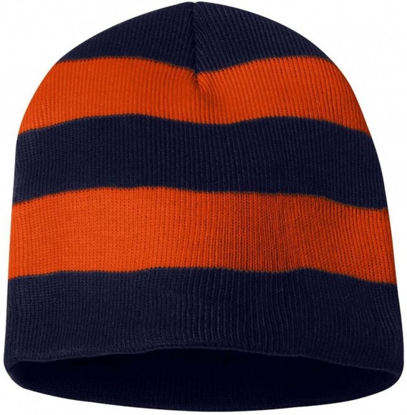 Skullies & Beanies SP01 - Rugby Striped Knit Beanie - Navy/ Orange - C11180CU6E7