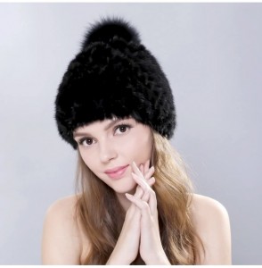 Skullies & Beanies Women Winter Mink Fur Hat Knit Beanie Pom Pom Skull Cap Luxurious Hats - C11885C0IDS