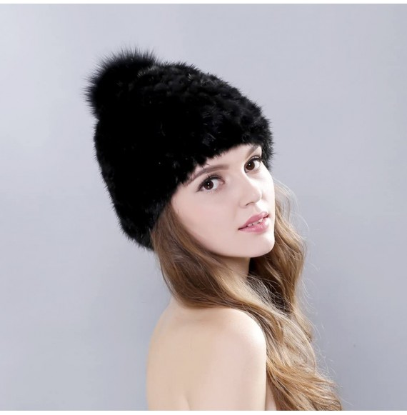 Skullies & Beanies Women Winter Mink Fur Hat Knit Beanie Pom Pom Skull Cap Luxurious Hats - C11885C0IDS