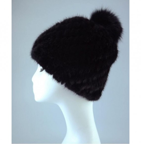 Skullies & Beanies Women Winter Mink Fur Hat Knit Beanie Pom Pom Skull Cap Luxurious Hats - C11885C0IDS