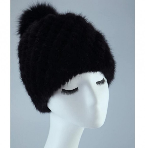 Skullies & Beanies Women Winter Mink Fur Hat Knit Beanie Pom Pom Skull Cap Luxurious Hats - C11885C0IDS