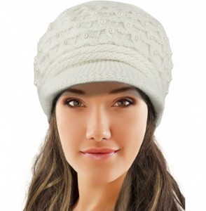 Newsboy Caps Women's Angora Newsboy Cap Hat - Faux Pearl Accent - Dual Layer - White - CX11Q68MR8Z