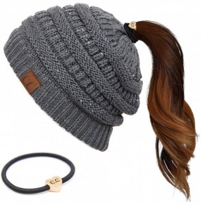 Skullies & Beanies Messy Bun Ponytail Magic Magic Sequin Beanie Hat Bundle Hair Tie (MB-730) - CT18WKKZQZX