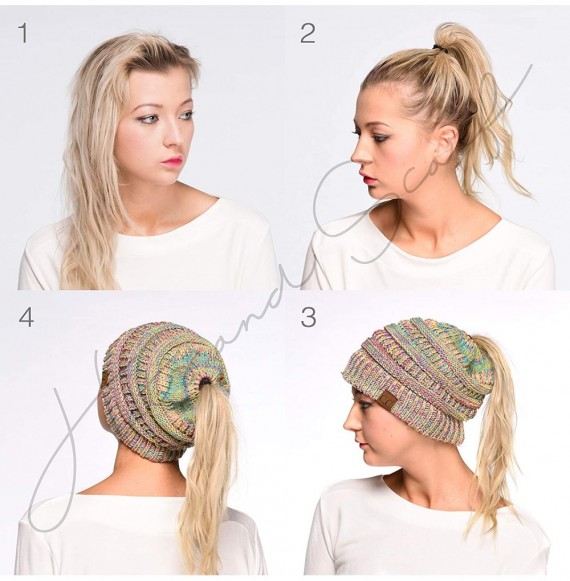 Skullies & Beanies Messy Bun Ponytail Magic Magic Sequin Beanie Hat Bundle Hair Tie (MB-730) - CT18WKKZQZX