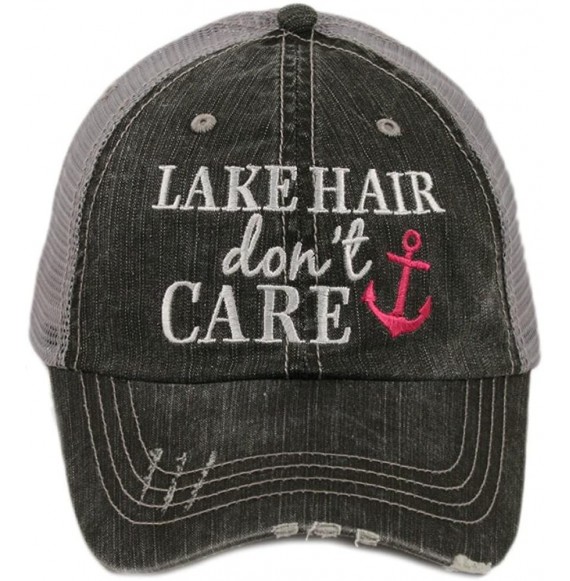 Baseball Caps Katydid KDC-TC-121 Gray and Hot Pink Lake Hair Don't Care Trucker - CK180AQ59IM