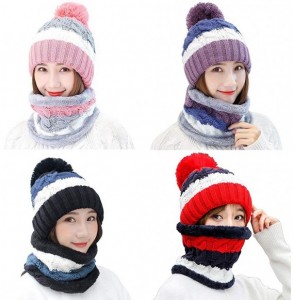 Skullies & Beanies Fleece Lined Women Knit Beanie Scarf Set for Girl Winter Ski Hat with Pompom - C1-purple - CE18AY9E0MT