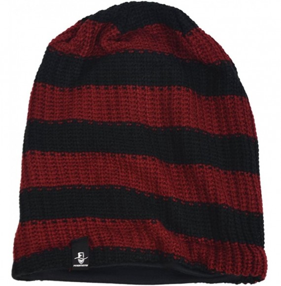 Skullies & Beanies Men's Slouchy Beanie Knit Crochet Rasta Cap for Summer Winter - Claret/Black - C412MEFAW43