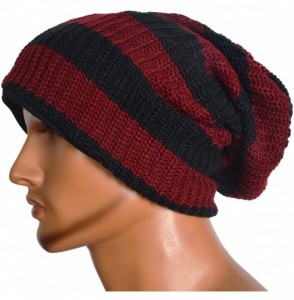 Skullies & Beanies Men's Slouchy Beanie Knit Crochet Rasta Cap for Summer Winter - Claret/Black - C412MEFAW43