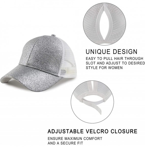 Baseball Caps Women's Ponytail Baseball Cap Messy High Bun Adjustable Plain Trucker Dad Hat - Glitter-silver Gray - CM18N7LT4U7