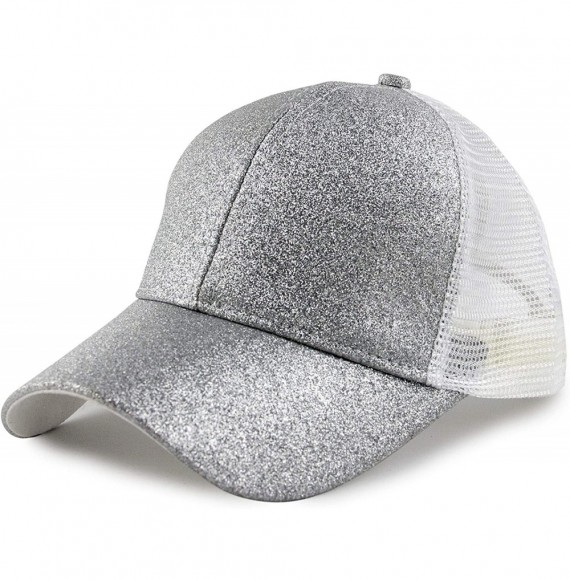 Baseball Caps Women's Ponytail Baseball Cap Messy High Bun Adjustable Plain Trucker Dad Hat - Glitter-silver Gray - CM18N7LT4U7