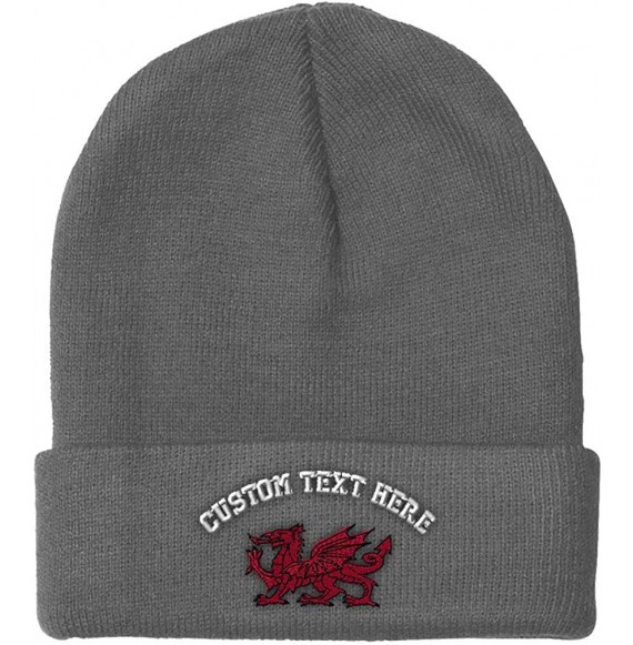 Skullies & Beanies Custom Beanie for Men & Women Wales Flag Dragon Seal Embroidery Skull Cap Hat - Light Grey - C018ZS48TTC