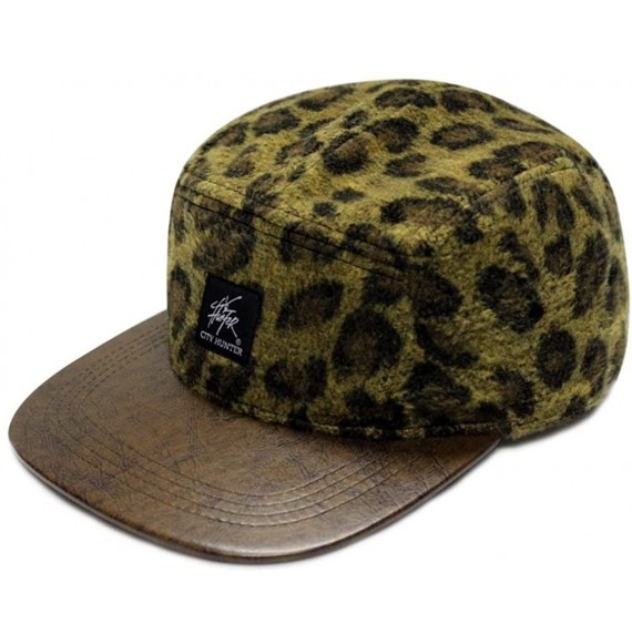 Baseball Caps 5 Panel Wool Leather 5 Panel Hat - Gold Leopard - CW11T83UW7N