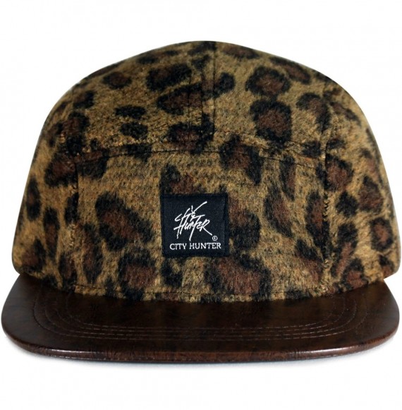 Baseball Caps 5 Panel Wool Leather 5 Panel Hat - Gold Leopard - CW11T83UW7N