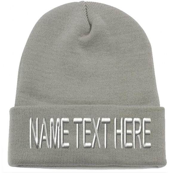 Skullies & Beanies Custom Embroidery Personalized Name Text Ski Toboggan Knit Cap Cuffed Beanie Hat - Light Grey - C81892745YM