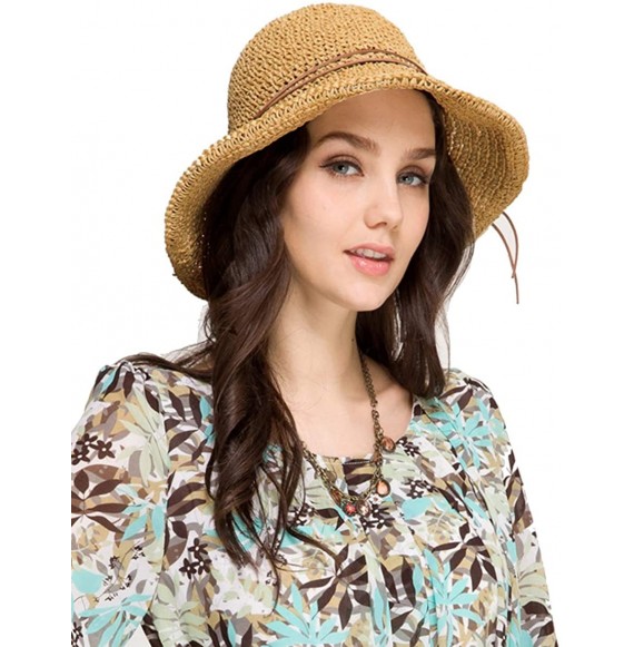 Sun Hats Women's Wide Brim Caps Foldable Fashion Summer Beach Sun Straw Hats - Coffee - CU12IDG2I4F