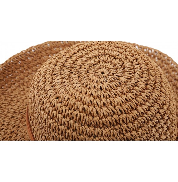 Sun Hats Women's Wide Brim Caps Foldable Fashion Summer Beach Sun Straw Hats - Coffee - CU12IDG2I4F