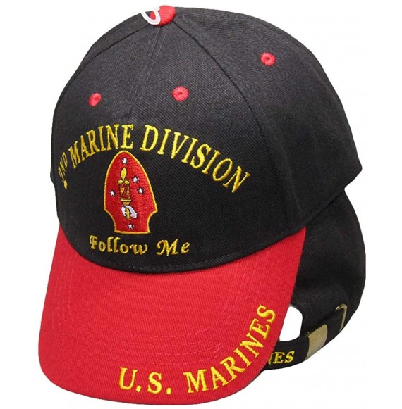 Skullies & Beanies 2nd Marine Division Follow Me U.S. Marines Black/Red Embroidered Ball Cap Hat - C218KHEK0SD