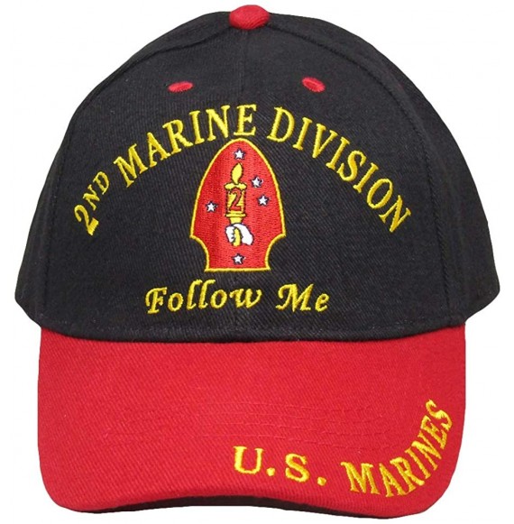 Skullies & Beanies 2nd Marine Division Follow Me U.S. Marines Black/Red Embroidered Ball Cap Hat - C218KHEK0SD