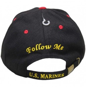 Skullies & Beanies 2nd Marine Division Follow Me U.S. Marines Black/Red Embroidered Ball Cap Hat - C218KHEK0SD