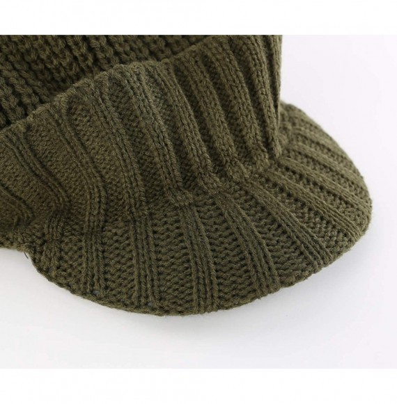 Skullies & Beanies Men's Outdoor Newsboy Hat Winter Warm Thick Knit Beanie Cap with Visor - Army Green - CE18I7KWWWQ