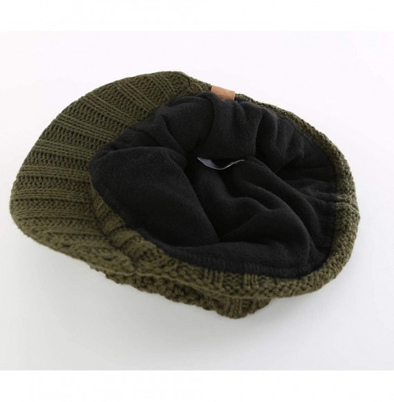 Skullies & Beanies Men's Outdoor Newsboy Hat Winter Warm Thick Knit Beanie Cap with Visor - Army Green - CE18I7KWWWQ