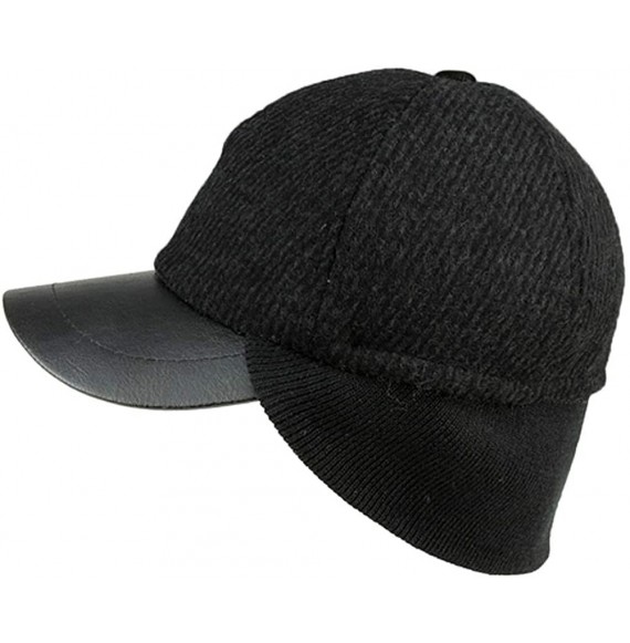 Skullies & Beanies Black Wool Baseball Cap with Warmer Ear Flap Large - 59 cm - C911C5G36RD