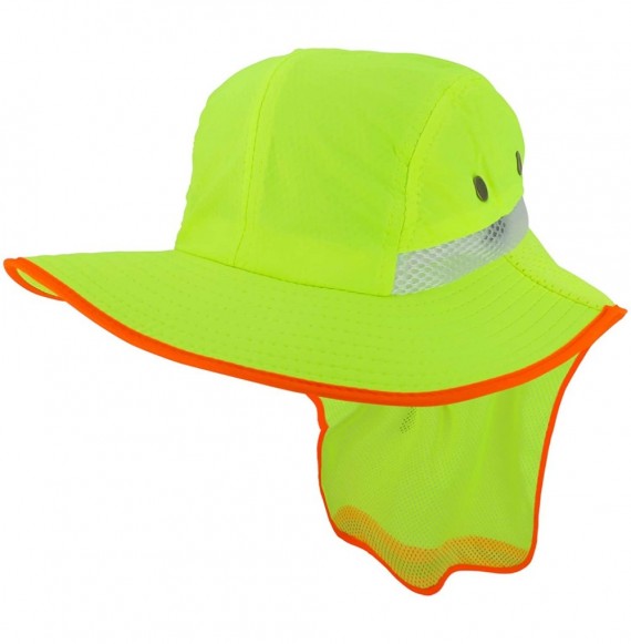 Sun Hats High Visibility Outdoor Full Brim Hat with Back Flap Reflective Tape - Neon Yellow - C518QZL6AX7