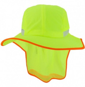 Sun Hats High Visibility Outdoor Full Brim Hat with Back Flap Reflective Tape - Neon Yellow - C518QZL6AX7