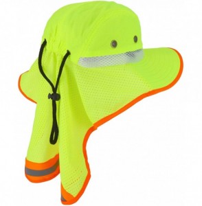 Sun Hats High Visibility Outdoor Full Brim Hat with Back Flap Reflective Tape - Neon Yellow - C518QZL6AX7