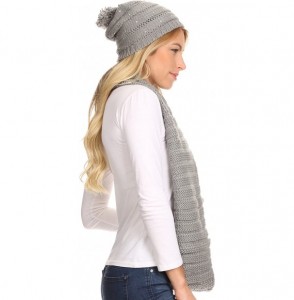 Skullies & Beanies Sayla Rhinestone Jewel Soft Warm Woven Cable Knit Beanie Hat And Scarf Set - Gray - C812L6XB5CX