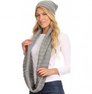 Skullies & Beanies Sayla Rhinestone Jewel Soft Warm Woven Cable Knit Beanie Hat And Scarf Set - Gray - C812L6XB5CX