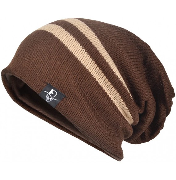 Skullies & Beanies Mens Slouchy Beanie Knit Skull Cap Long Baggy Hip-hop Winter Summer Hat B305 - Stripe-brown - CC12NGFAOK8