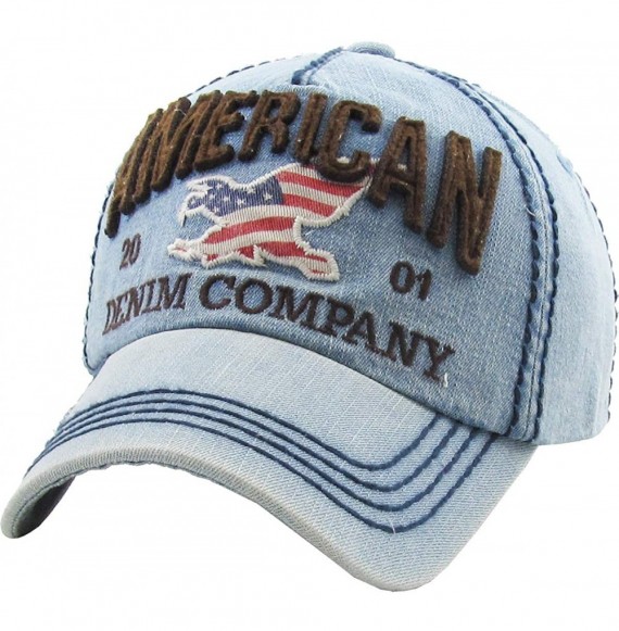 Baseball Caps Eagle and Free Spirit Distressed Baseball Cap Dad Hat Adjustable Unisex Fashion - (4.1) Light Denim Eagle - CW1...