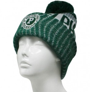 Skullies & Beanies Philadelphia Men's Winter Knit Landmark Patch Pom Beanie - Green - C118IGKGUR5