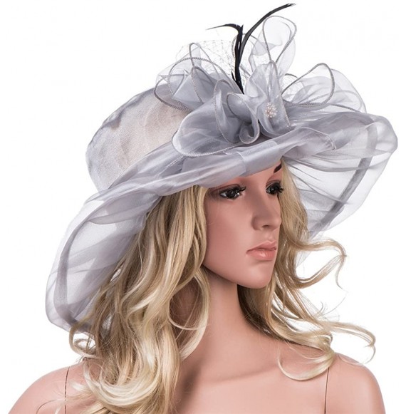 Sun Hats Womens Kentucky Derby Wide Brim Sun Dress Church Wedding Hat A342 - Gray - CQ12EZ1FVG9