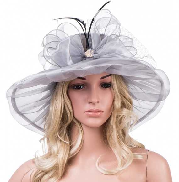 Sun Hats Womens Kentucky Derby Wide Brim Sun Dress Church Wedding Hat A342 - Gray - CQ12EZ1FVG9