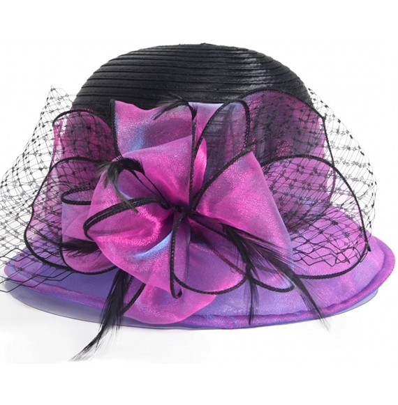 Sun Hats Cloche Oaks Church Dress Bowler Derby Wedding Hat Party S015 - Satin-purple - CB17X3QLWTD